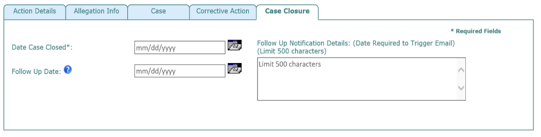 WiTS case closure tab