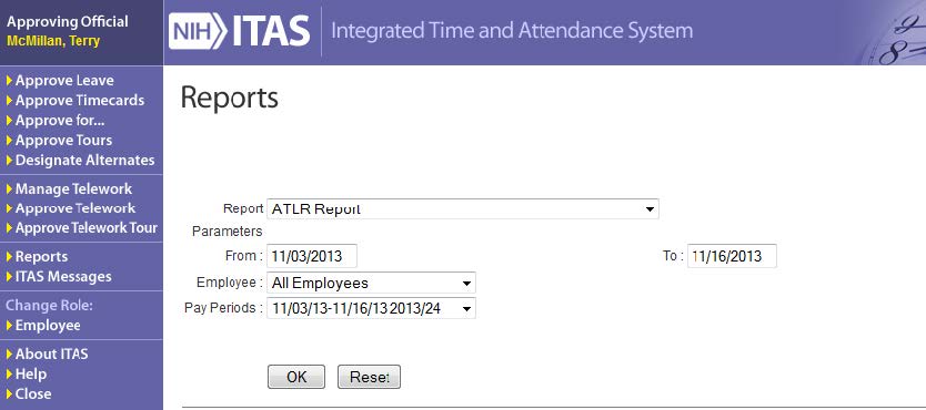 ITAS reports screen three