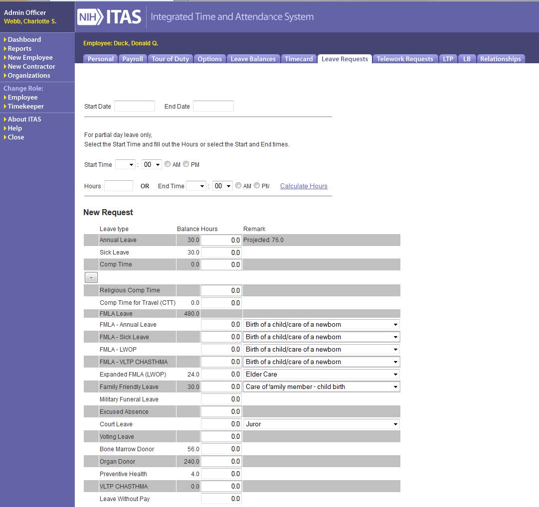 ITAS Leave Requests, expanded view