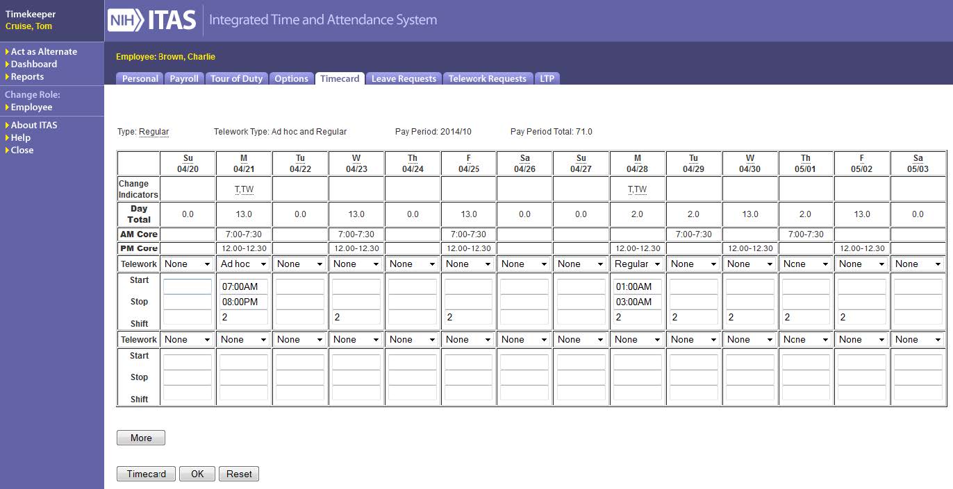 ITAS Regular Hours Detail screen two
