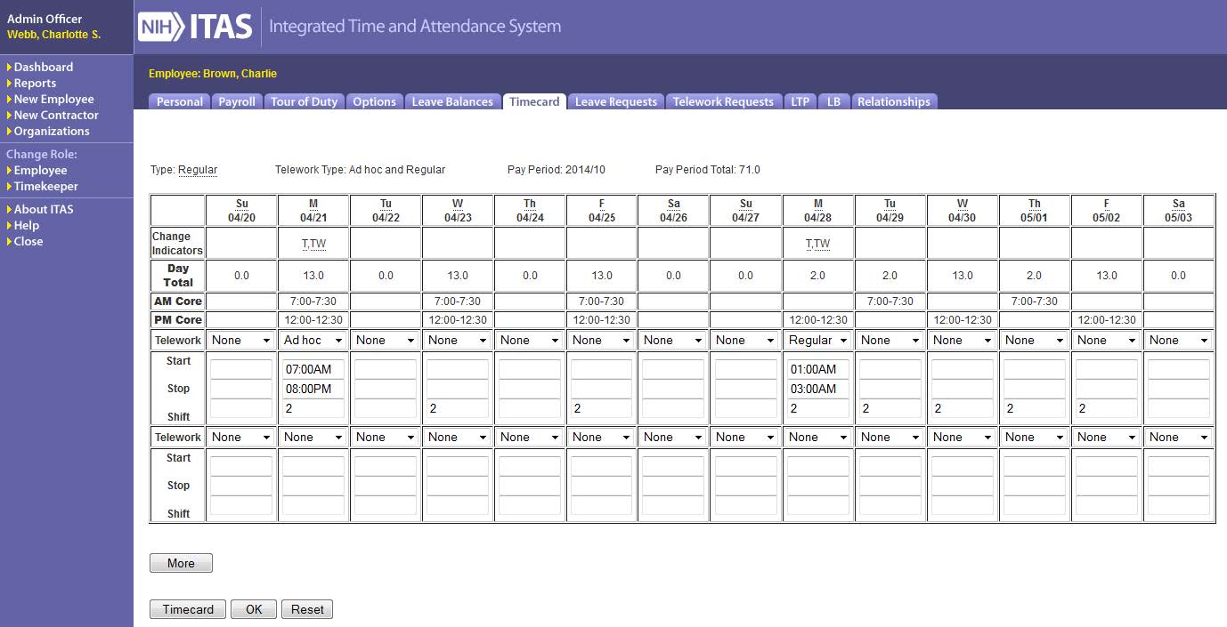 ITAS Regular Hours Detail Screen three