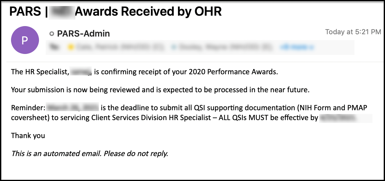 PARS - EO Awards Received by OHR
