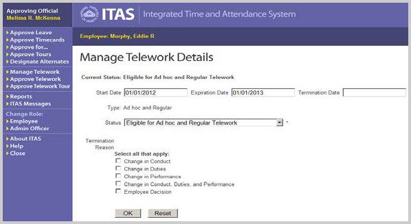 ITAS manage telework details