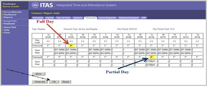 ITAS timecard tab