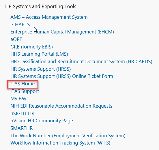 NIH admin hub - ITAS link